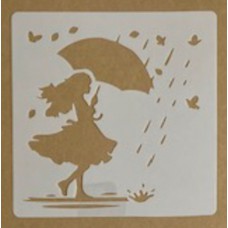 Sjabloon 15 x 15 cm - Meisje met paraplu 01