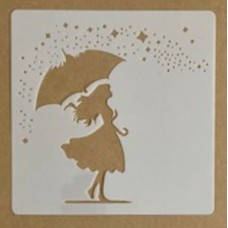 Sjabloon 15 x 15 cm - Meisje met paraplu 03