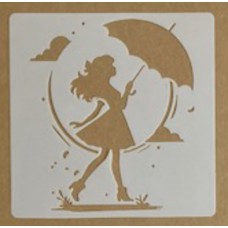 Sjabloon 15 x 15 cm - Meisje met paraplu 04
