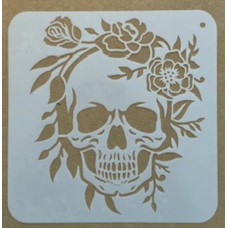 Sjabloon 15 x 15 cm - halloween Schedel met bloemen