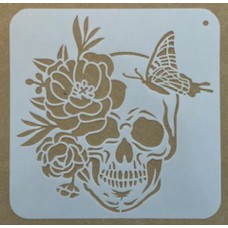Sjabloon 15 x 15 cm - halloween Schedel met vlinder