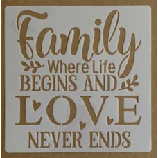 Sjabloon 20 x 20 cm - tekst Family where life begins and love never ends