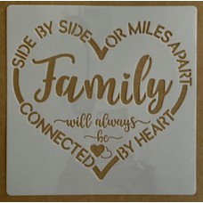 Sjabloon 20 x 20 cm - tekst Side by side or miles apart, family will always be connected by heart