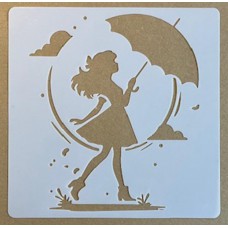 Sjabloon 15 x 15 cm - Meisje met paraplu 01 Sjabloon 15 x 15 cm - Meisje met paraplu 01