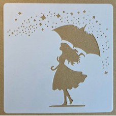 Sjabloon 15 x 15 cm - Meisje met paraplu 02