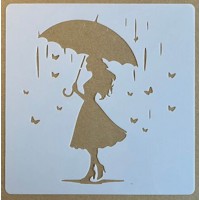 Sjabloon 15 x 15 cm - Meisje met paraplu 03 Sjabloon 15 x 15 cm - Meisje met paraplu 03