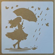 Sjabloon 15 x 15 cm - Meisje met paraplu 04