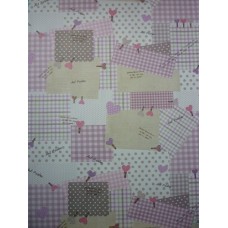 Decoupage papier patchwork motief met paarse en bruine tinten met harten knijpers