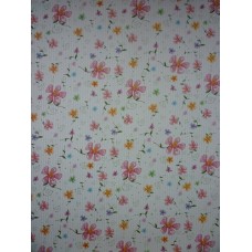 Decoupage papier wit gestreept met bloemetjes in roze en oranje