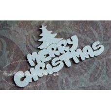 Chipboard tekst Merry Christmas met boom