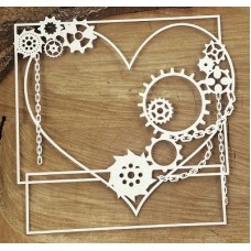 Chipboard Steampunk - vierkant frame met hart