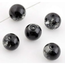 Glaskralen crackle zwart 10 mm