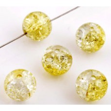 Glaskralen crackle geel 10 mm