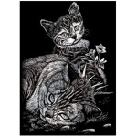 Engraving art set - Tabby Cat and Kitten - silver