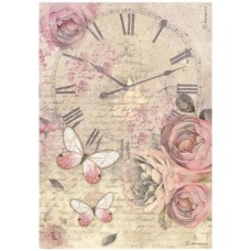 Rijstpapier A4 Shabby rose clock