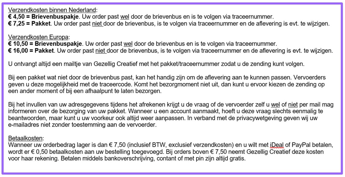 uitleg kosten betalen en verzenden